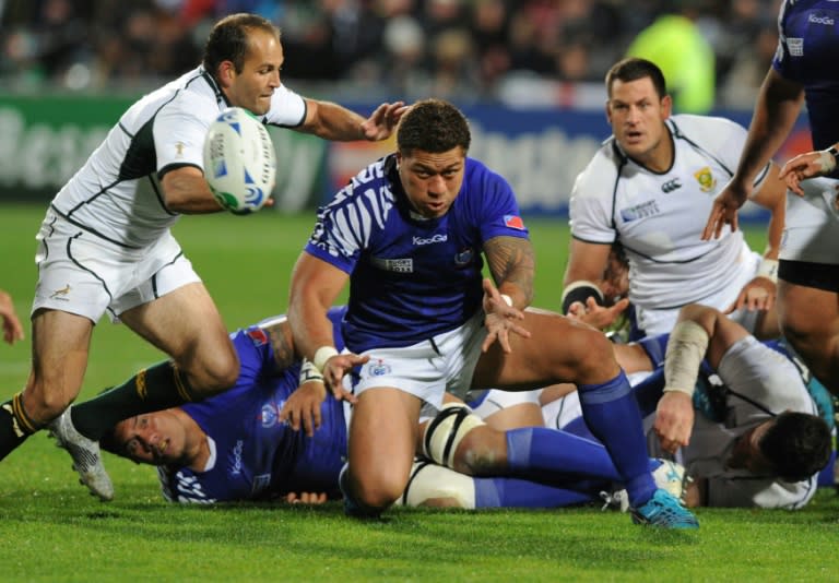 Former national team captain Mase Schwalger (C) has been named head coach of Samoa through to the 2027 Rugby World Cup (GABRIEL BOUYS)
