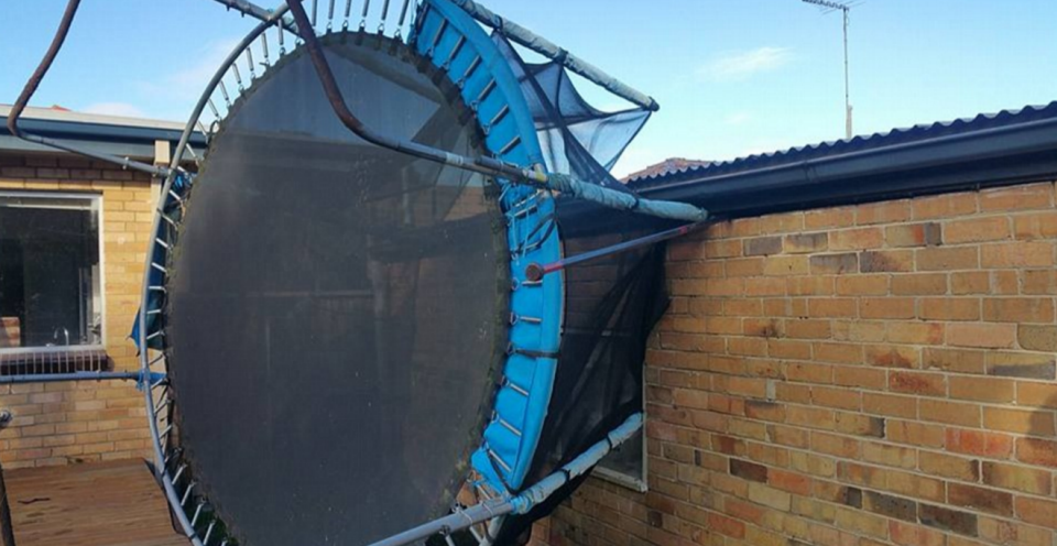 The winds were powerful enough to send this trampoline flying! Photo: Malvern SES