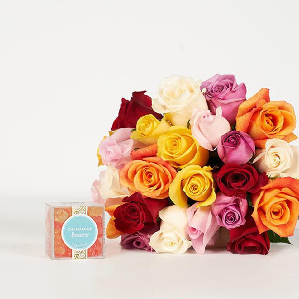 Bear Hug Gift Set with Flower Bouquet and Sugarfina Champagne Bears