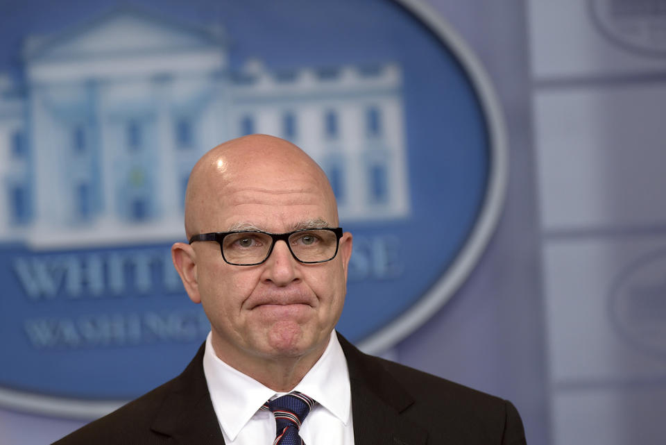 <p>National Security Adviser H.R. McMaster pauses during a briefing at the White House in Washington, Tuesday, May 16, 2017. President Donald Trump claimed the authority to share “facts pertaining to terrorism” and airline safety with Russia, saying in a pair of tweets he has “an absolute right” as president to do so. (Photo: Susan Walsh/AP) </p>