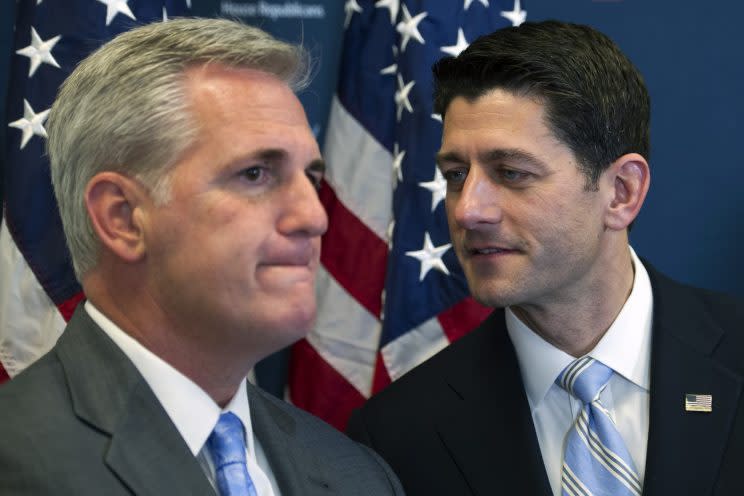 House Speaker Paul Ryan, R-Wis., right, speaks with House Majority Leader Kevin McCarthy, R-Calif., during a news conference on Capitol Hill in Washington, D.C., in 2016, following a House Republican leadership meeting. (Photo: Cliff Owen/AP)