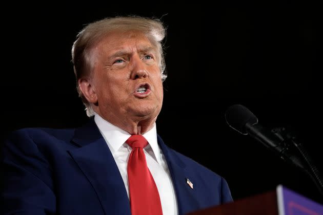 Trump speaks at a campaign rally on Wednesday, May 1, 2024, at the Waukesha County Expo Center in Waukesha, Wisconsin.