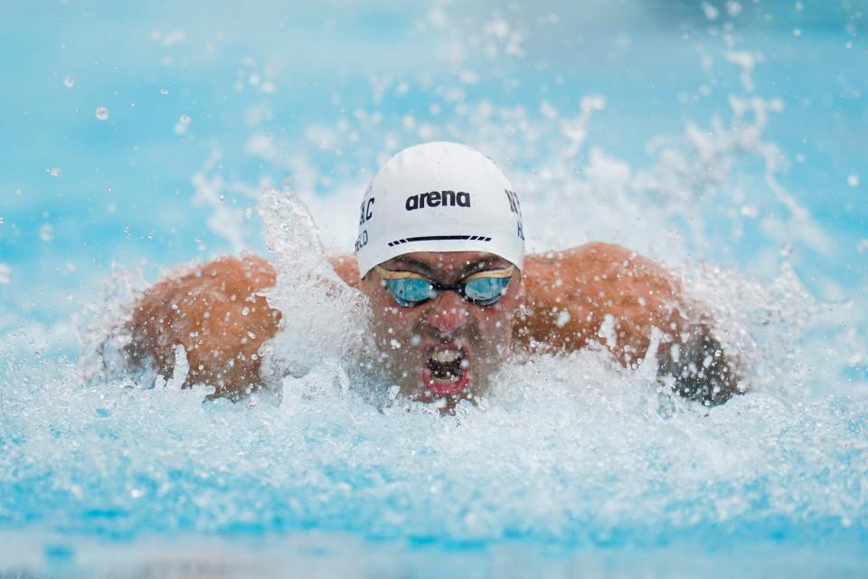 Springfield's Ryan Held competes in the men's 100-meter butterfly prelim at the TYR Pro Swim Series swim meet on Friday, June 3, 2022, in Mission Viejo, Calif.