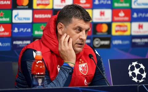 Red Star Belgrade manager Vladan Milojevic during the press conference at Tottenham Hotspur Stadium, London - Credit: PA