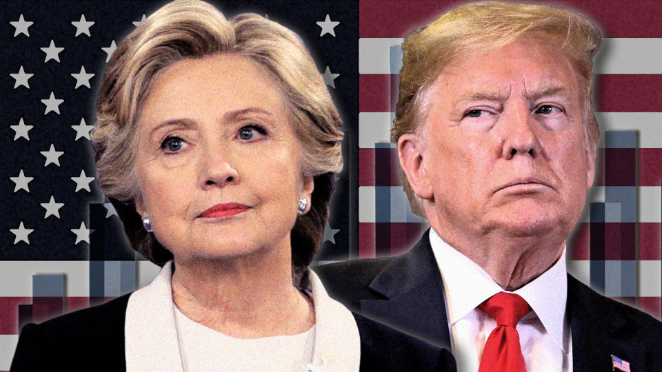 Hillary Clinton and President Donald Trump. (Photo illustration: Yahoo News; photos: AP(3), Getty Images)