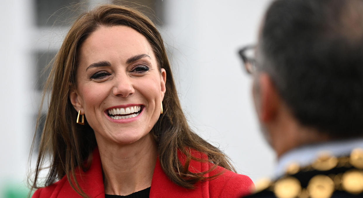 Kate took a leaf out of the late Princess Diana's book for her first visit to Wales as Princess of Wales. (Getty Images)