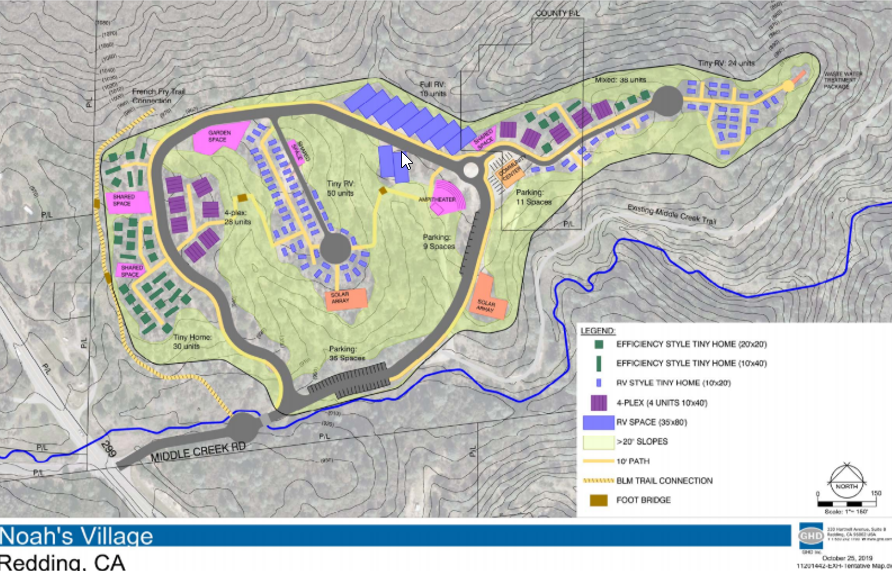 A rendering of  the Noah's Village on Middle Creek Road west of Redding. Noah's Community Village has applied to BLM to lease the property for its project.