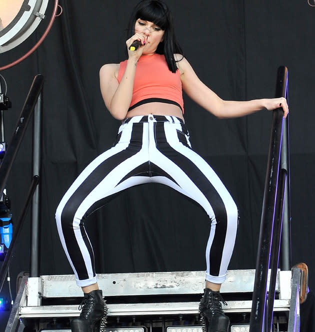 Jessie J: Stripe Print Leggings, Patent Jordans