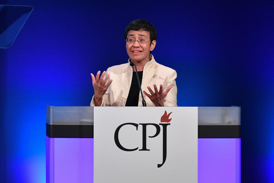 Maria Ressa speaks onstage at the Committee To Protect Journalists' International Press Freedom Awards at the Grand Hyatt on November 20, 2018 in New York City. | Dia Dipasupil—Getty Images for CPJ