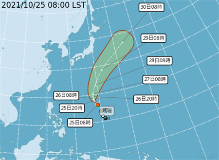 瑪瑙颱風生成，路徑朝日本東方海面前進，對台無影響。(翻攝自中央氣象局)