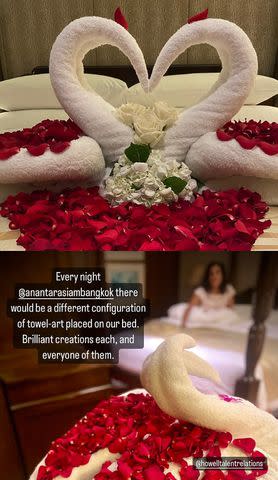 <p>Blair Underwood/ Instagram</p> Underwood revealed the towel art in his hotel room on his honeymoon