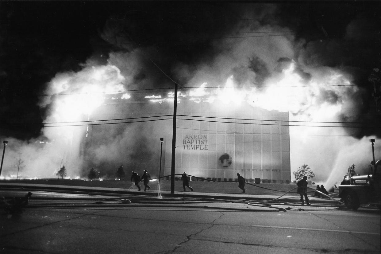 A fire destroys Akron Baptist Temple on May 9, 1981, on Manchester Road.