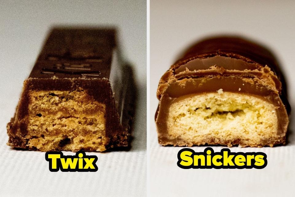 Candy with words "Twix" and "Snickers"