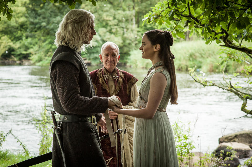 Wilf Scolding as Rhaegar Targaryen and Aisling Franciosi as Lyanna Stark in Game of Thrones. (HBO)