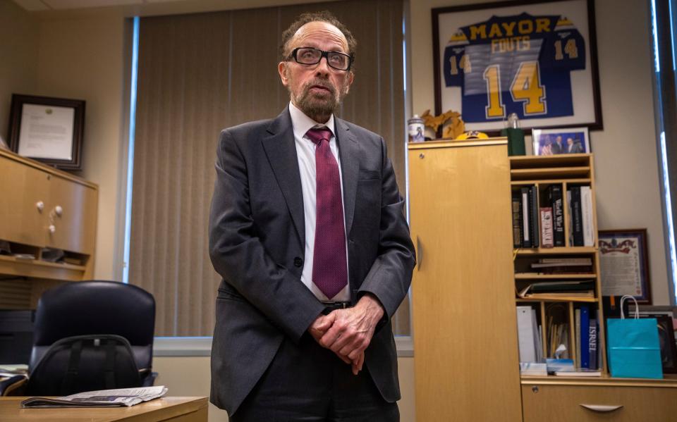 Mayor Jim Fouts stands in his office inside City Hall in Warren on Wednesday, Nov. 8, 2023. Fouts has been in local government for 42 years and has been serving as the mayor of Warren for 16 years.