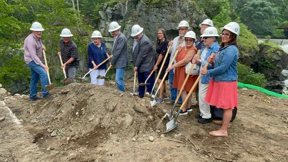 Members of the Mohegan Tribe participate in the groundbreaking at the Uncas Leap Heritage Park Thursday.