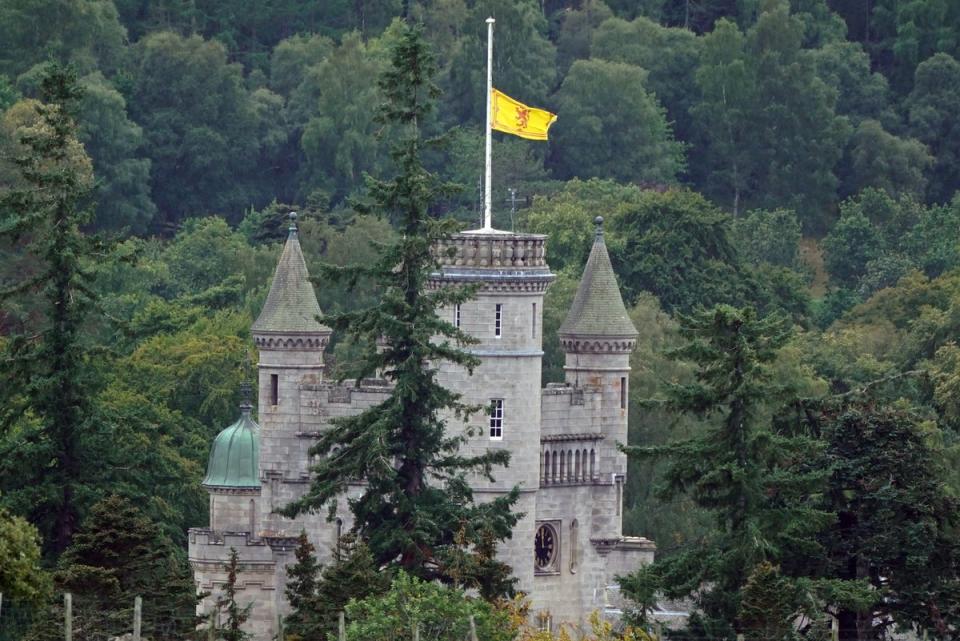 The Royal Banner of Scotland is flown at half mast at Balmoral following the death of Queen (Owen Humphreys/PA) (PA Wire)