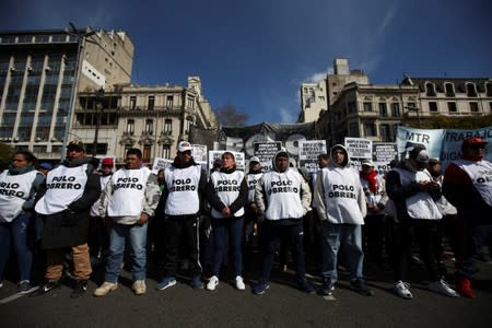 Demonstrators participate in a protest against the government’s economic measures in Buenos Aires