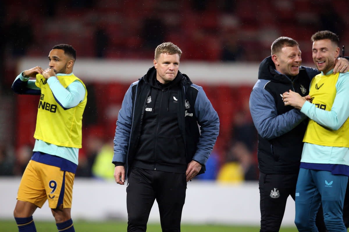 Newcastle manager Eddie Howe saw his side claim a dramatic win at Nottingham Forest (Nigel French/PA) (PA Wire)