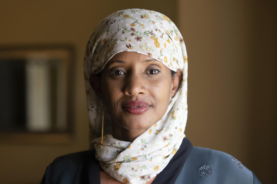 Shukri Olow, a Muslim woman who is running for King County Council District 5, poses for a portrait, Friday, Aug. 13, 2021, in Kent, Wash., south of Seattle. Muslim Americans in their 20s and 30s who grew up amid the aftershocks of the Sept. 11, 2001 terrorist attacks came of age in a world not necessarily attuned to their interests, their happiness and their well-being. Olow says the aftermath of the attacks has helped motivate her to become a community organizer and to run for office in Washington state. (AP Photo/Karen Ducey)