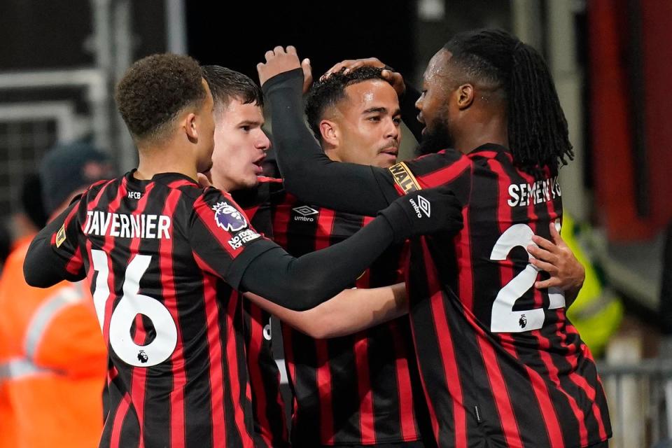 Match-winner: Justin Kluivert celebrates the only goal of the game for Bournemouth on Tuesday (Andrew Matthews/PA Wire)