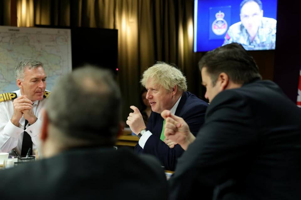 Prime Minister Boris Johnson is briefed by the Chief of the Defence Staff Admiral Sir Tony Radakin at the Ministry of Defence on the situation in Ukraine (Andrew Parsons/No10 Downing Street)