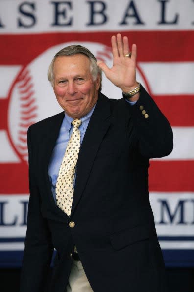 <p>1937: Baseball Hall of Fame third baseman Brooks Robinson, who played his entire 23-year major league career for the Baltimore Orioles, is born in Little Rock, Arkansas. The 18-time All-Star won two World Series titles (1966 and 1970), earned World Series MVP honors in 1970, and was named American League MVP in 1964. He is considered one of the greatest defensive third basemen in major-league history, winning 16 straight Gold Glove Awards during his career.</p>  (Ezra Shaw/Getty Images)