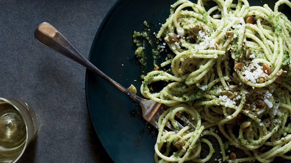 Spaghetti with Radish-Greens Pesto