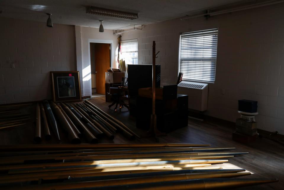 The pipes of the former church's organ lay inside one of the classrooms at the former Highland United Methodist Church. Owners of the new building would like to keep some old features as a design piece in the renovation. Jan. 12, 2024
