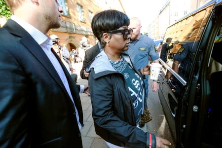 Renee Black, mother of ASAP Rocky leaves the district court after the second day of ASAP Rocky's trial in Stockholm