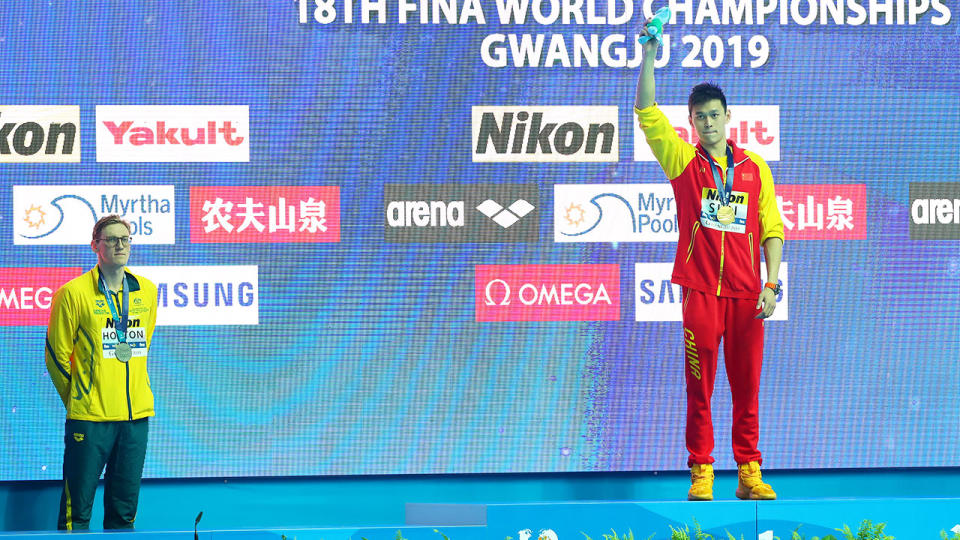 Mack Horton staged a podium protest against Sun Yang. 