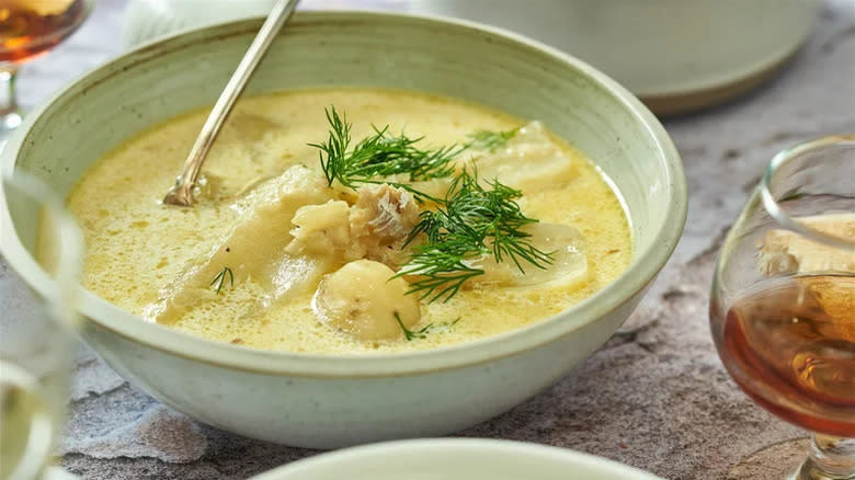 Bowl of fish chowder