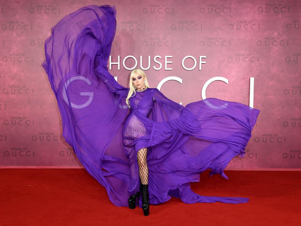 Lady Gaga in a purple dress