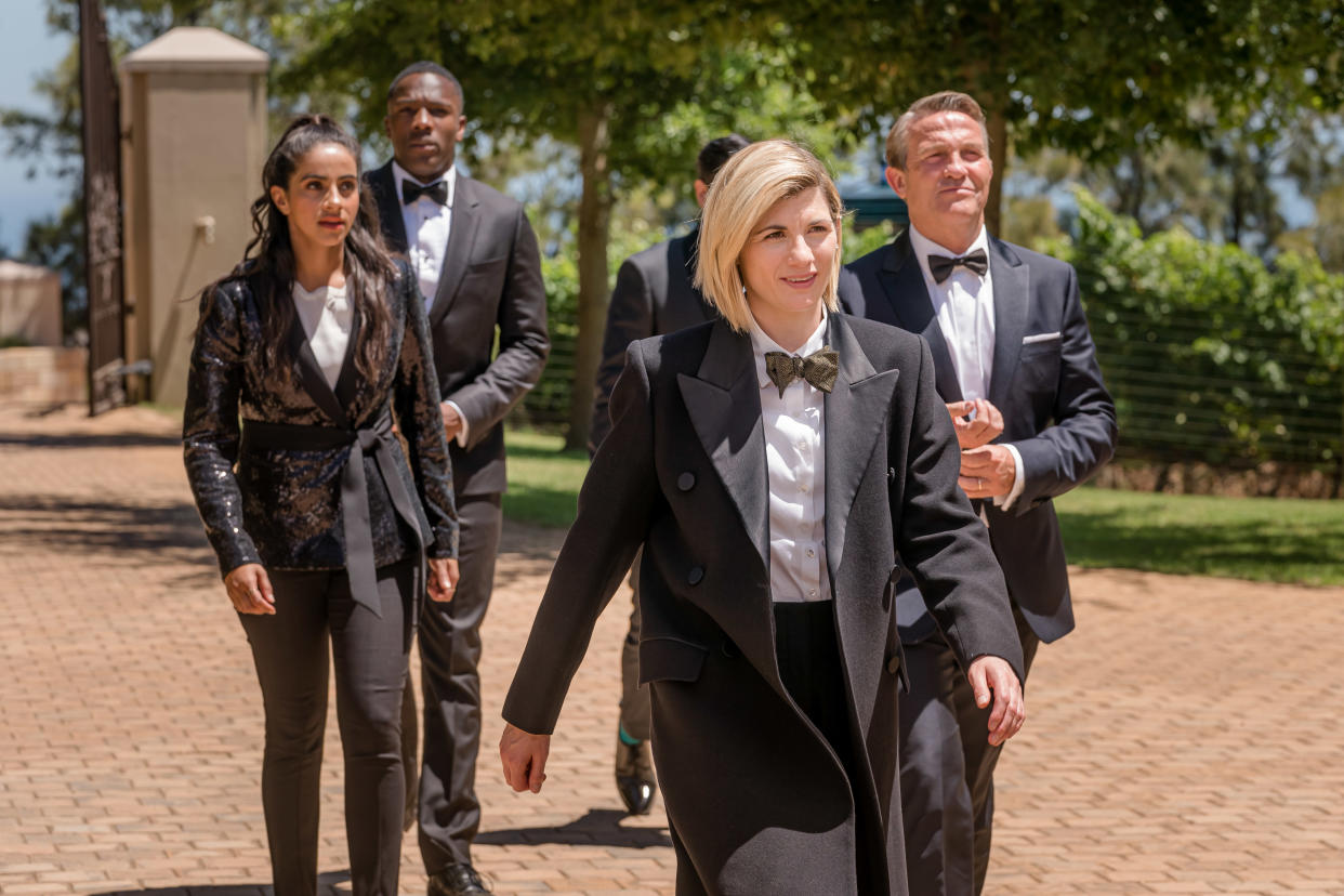 Yaz (MANDIP GILL), Ryan (TOSIN COLE), The Doctor (JODIE WHITTAKER), Graham (BRADLEY WALSH) (BBC / BBC Studios)