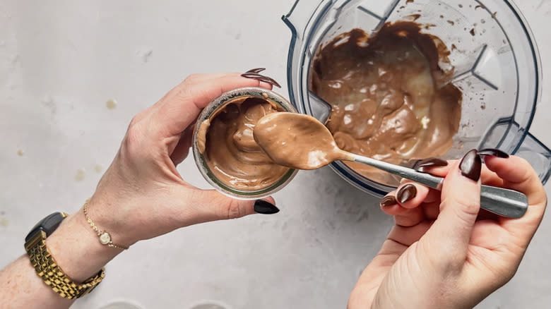 transferring mousse into jars