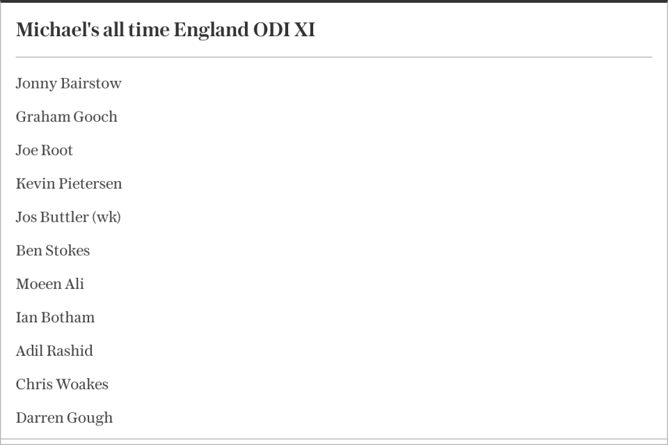 Michael Vaughan's all time England ODI XI