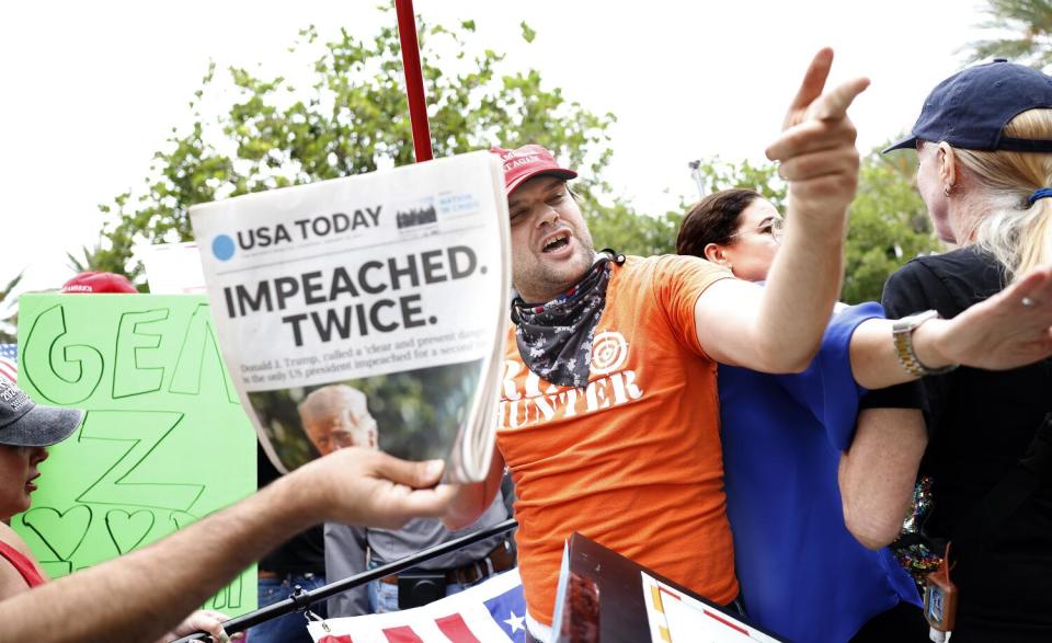 Trump supporters and members of the Democratic Party of Orange County during the California Republican Party Convention