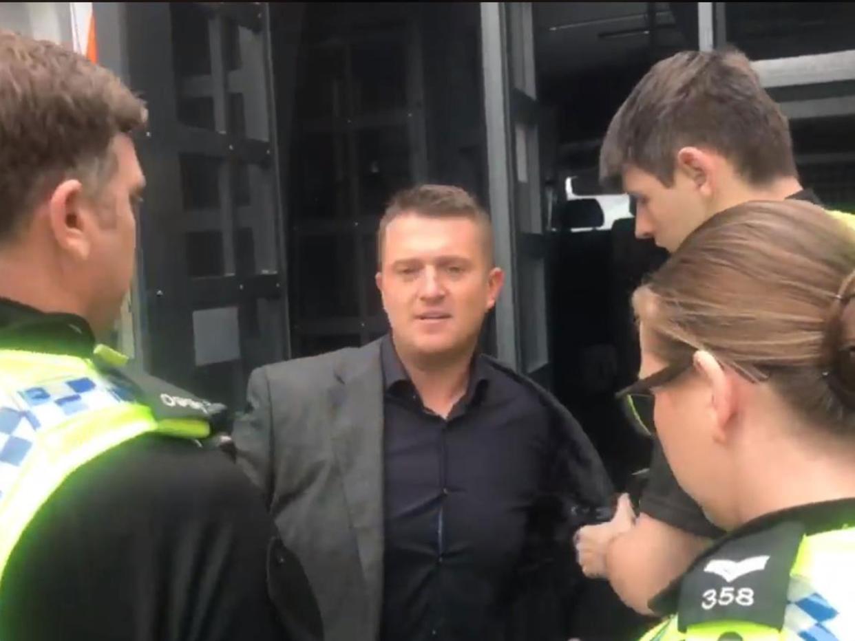 Tommy Robinson being arrested outside Leeds Combined Courts on 25 May 2018: Facebook