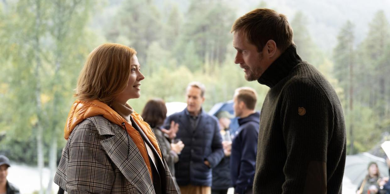 succession season 4's shiv roy and lukas matsson, played by sarah snook and alexander skarsgård