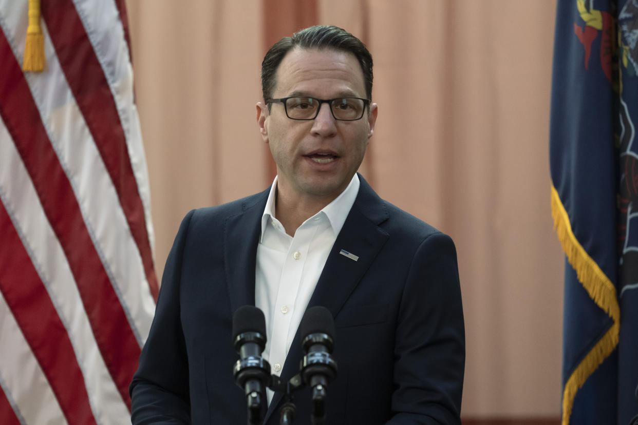 Pennsylvania Democratic Gov. Josh Shapiro speaks during a news conference in Philadelphia, Thursday, Feb. 16, 2023. (AP Photo/Matt Rourke)