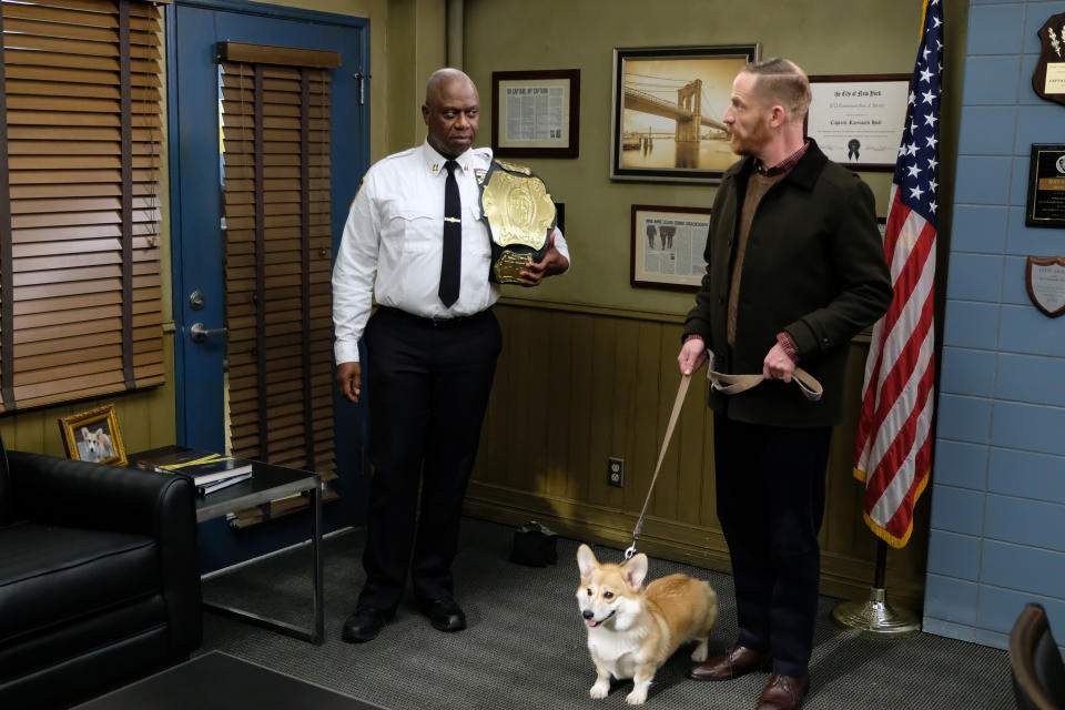 BROOKLYN NINE-NINE -- "Cinco De Mayo" Episode 616 -- Pictured: (l-r) Andre Braugher as Ray Holt, Marc Evan Jackson as Kevin Cozner -- (Photo by: John P. Fleenor/NBC/NBCU Photo Bank via Getty Images)