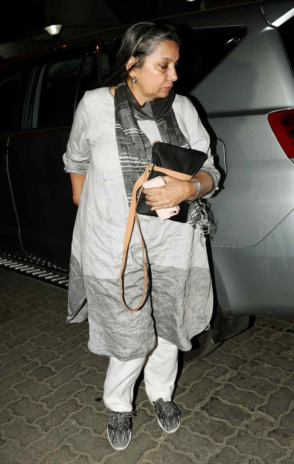 Shabana Azmi outside Anil Kapoor’s home on Saturday night. 