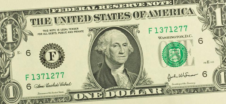 Every U.S. bill declares that it can be used to pay any debt. <a href="https://www.gettyimages.com/detail/photo/one-us-dollar-bill-royalty-free-image/87243724?phrase=close%20up%20of%20dollar%20bill" rel="nofollow noopener" target="_blank" data-ylk="slk:Peter Dazeley/The Image Bank via Getty Images;elm:context_link;itc:0;sec:content-canvas" class="link ">Peter Dazeley/The Image Bank via Getty Images</a>