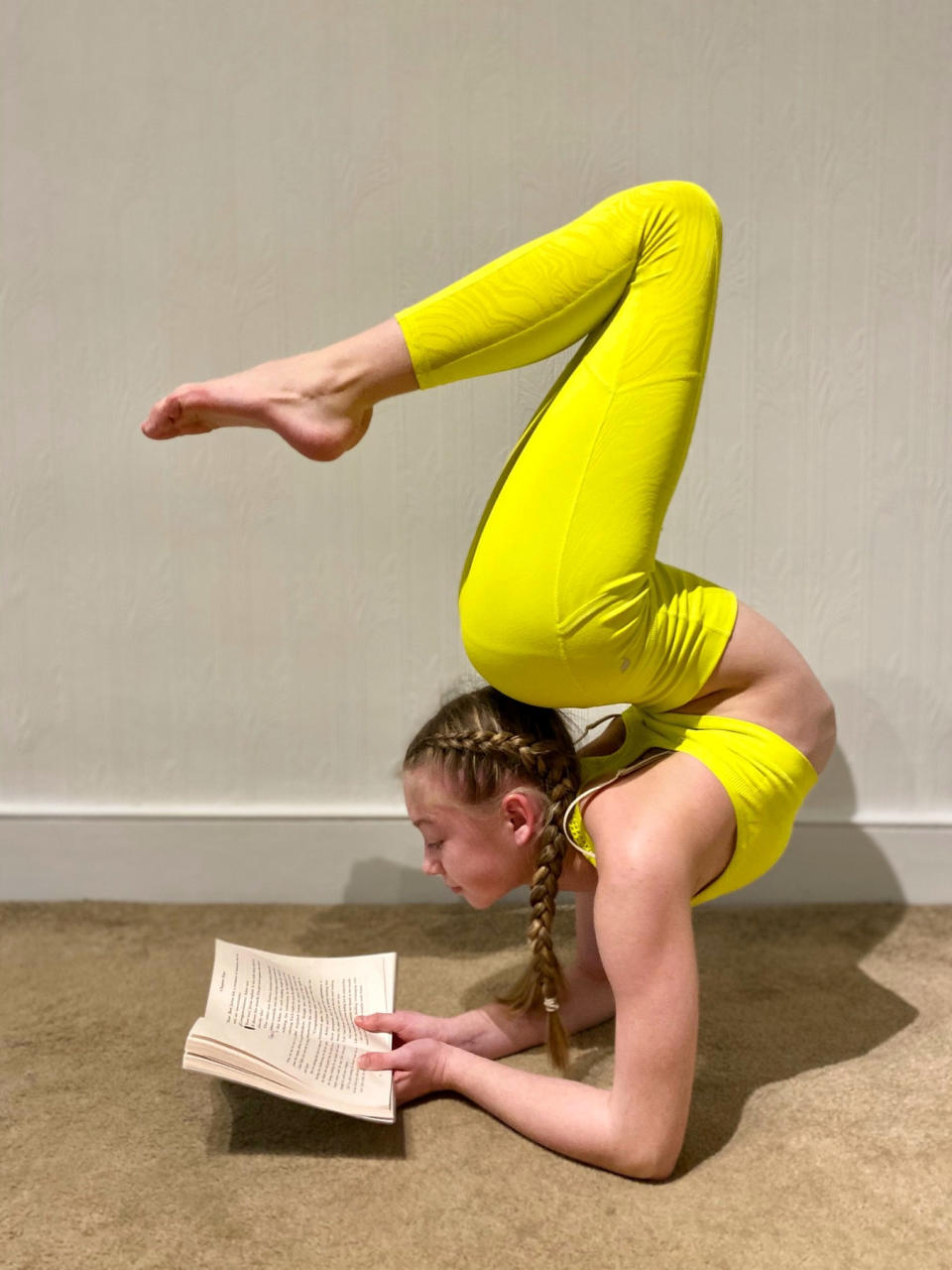 <p>Meet one of the UK's bendiest kids who has a unique take on flexible working - and types with her legs bent over her head. Contortionist Roxy Kobyliukh, 13, is happy to do her homework on a lap-top in a 'triple fold position'. She is comfortable with her entire body bent backwards so her head appears in between her legs. The bendy teen has been a practicing contortionist ever since she discovered she was more flexible than most kids during gymnastics club, aged five. Now training 15 hours a week, Roxy can contort her slender frame into incredibly difficult positions with ease.</p>
