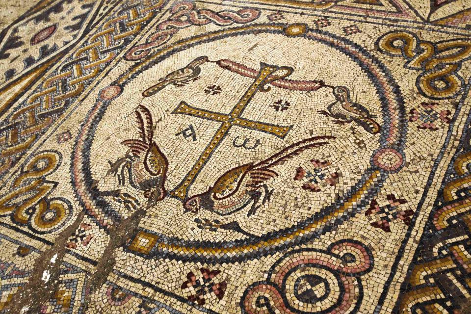 Mosaic floor of an ancient Byzantine church which was uncovered near Kiryat Gat