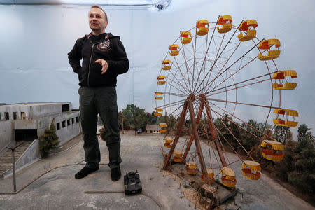 Co-founder of the 'Isotopium: Chernobyl' game Sergey Beskrestnov attends an interview with Reuters at the game's location in Brovary, Ukraine April 25, 2019. REUTERS/Valentyn Ogirenko