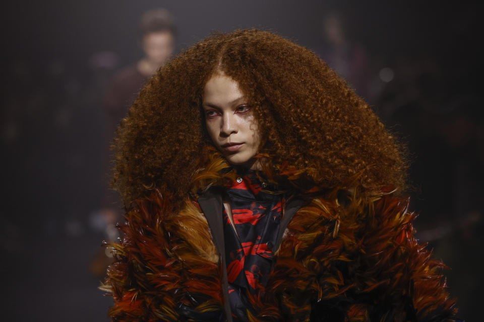 A model wears a creation for the Burberry Autumn/Winter 2023 fashion collection presented in London, Monday, Feb. 20, 2023. (Photo by Vianney Le Caer/Invision/AP)