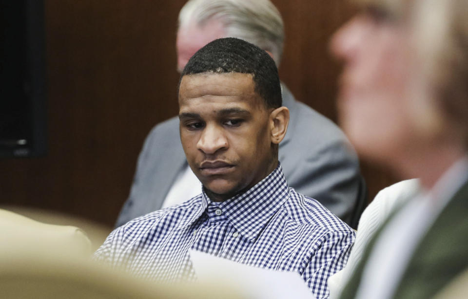 Quinton Tellis listens during the fifth day of his retrial on Saturday, Sept. 29, 2018 in Batesville, Miss. Tellis is being retried on capital murder charges in the 2014 death of Jessica Chambers after a jury couldn't reach a verdict in Tellis' first trial last year. (Brad Vest /The Commercial Appeal via AP, Pool)