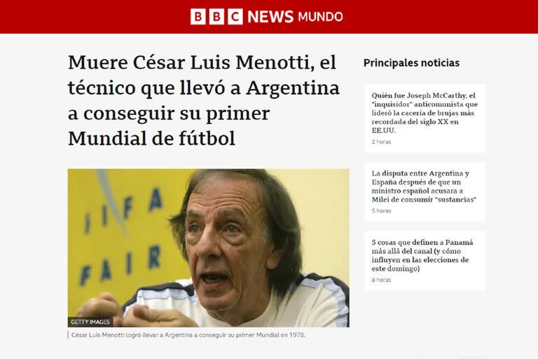 El artículo que publicó el medio inglés BBC tras el fallecimiento de César Luis Menotti