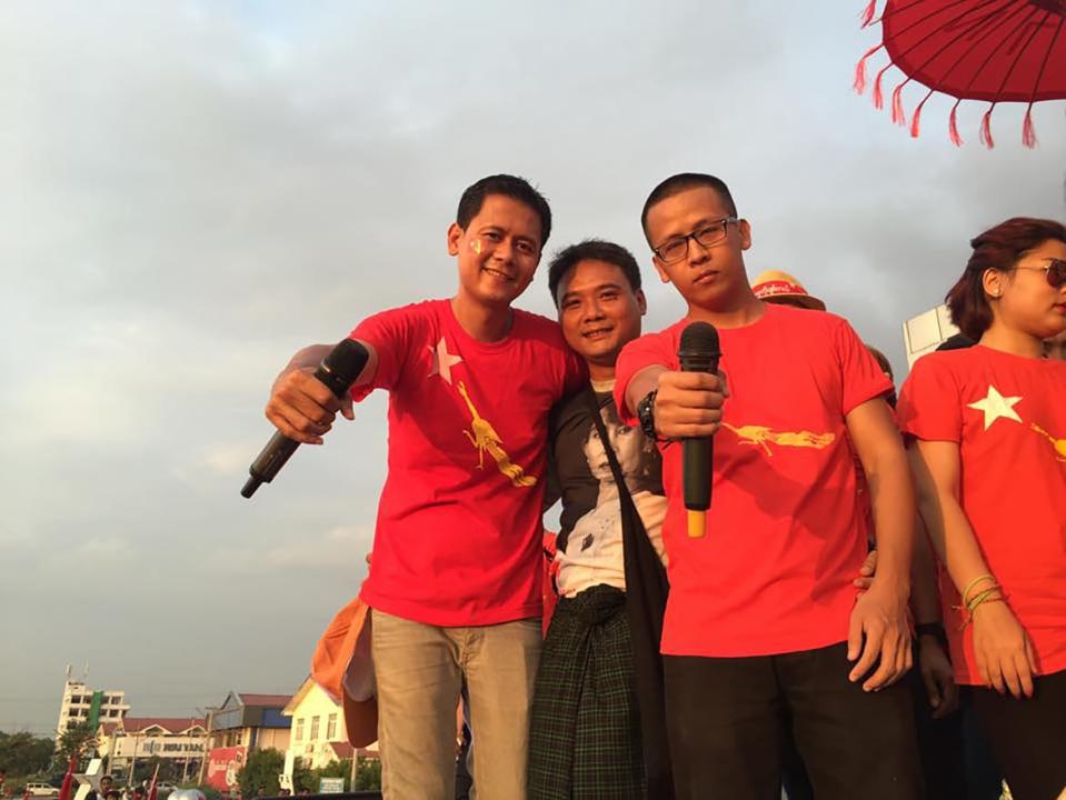 <div class="inline-image__caption"><p>Zeya Thaw campaigning, with the two other (at that time) Acid members still alive, anegga and Yan Yan Chan</p></div> <div class="inline-image__credit">Acid Handout</div>